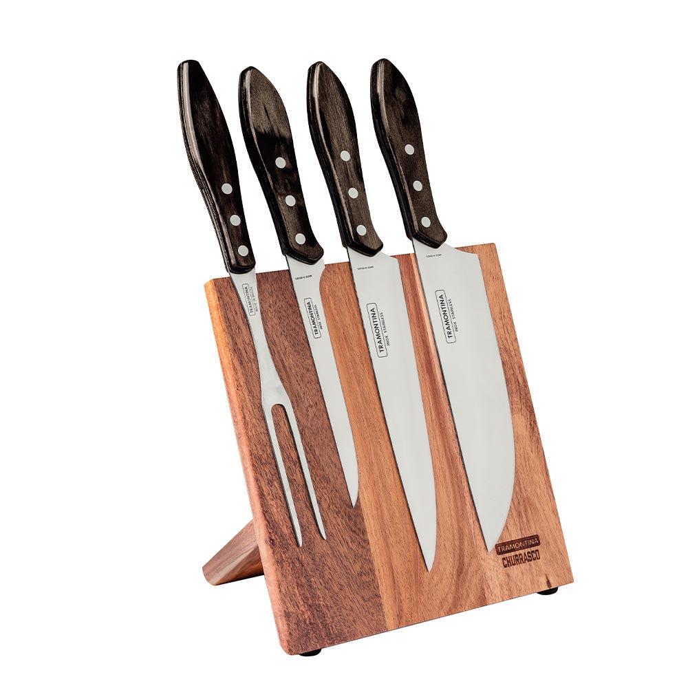 Tramontina Polywood Knife Set with Magnetic Wooden Stand - 5 Pieces