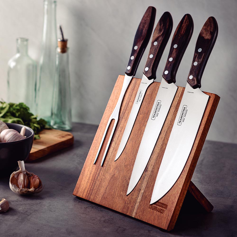 Tramontina Polywood Knife Set with Magnetic Wooden Stand - 5 Pieces