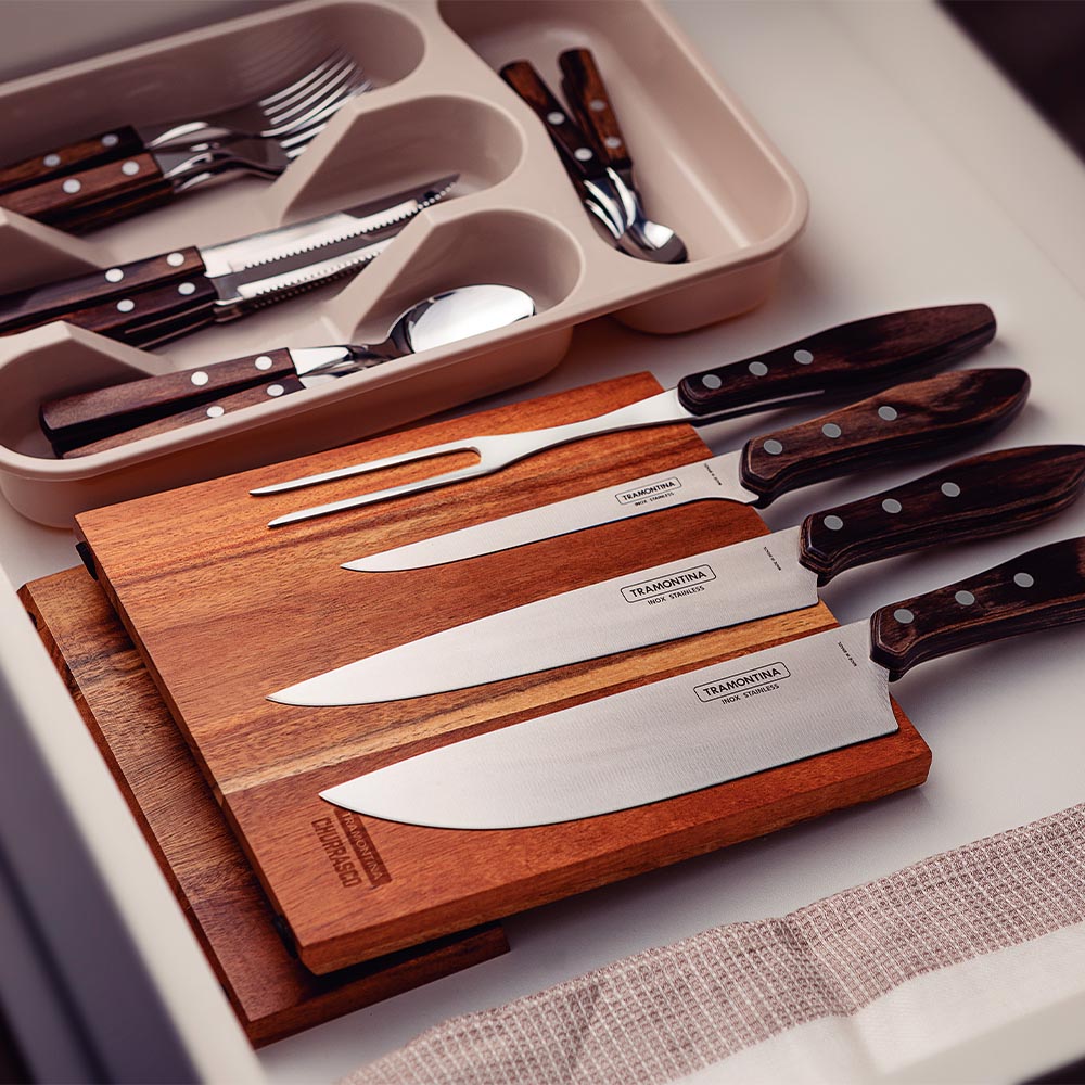Tramontina Polywood Knife Set with Magnetic Wooden Stand - 5 Pieces