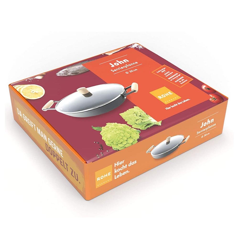 ROHE Iron Serving Pan & Lid Non-Stick "John" - German Brand Quality - 30cm