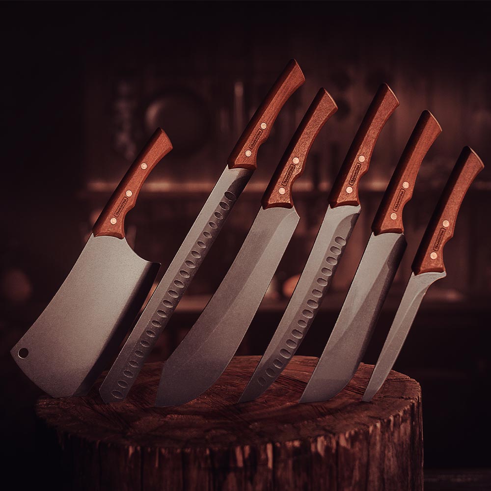 Tramontina Churrasco Butcher Knife with Darkened Stainless Steel Blade and 10" Wooden Handle