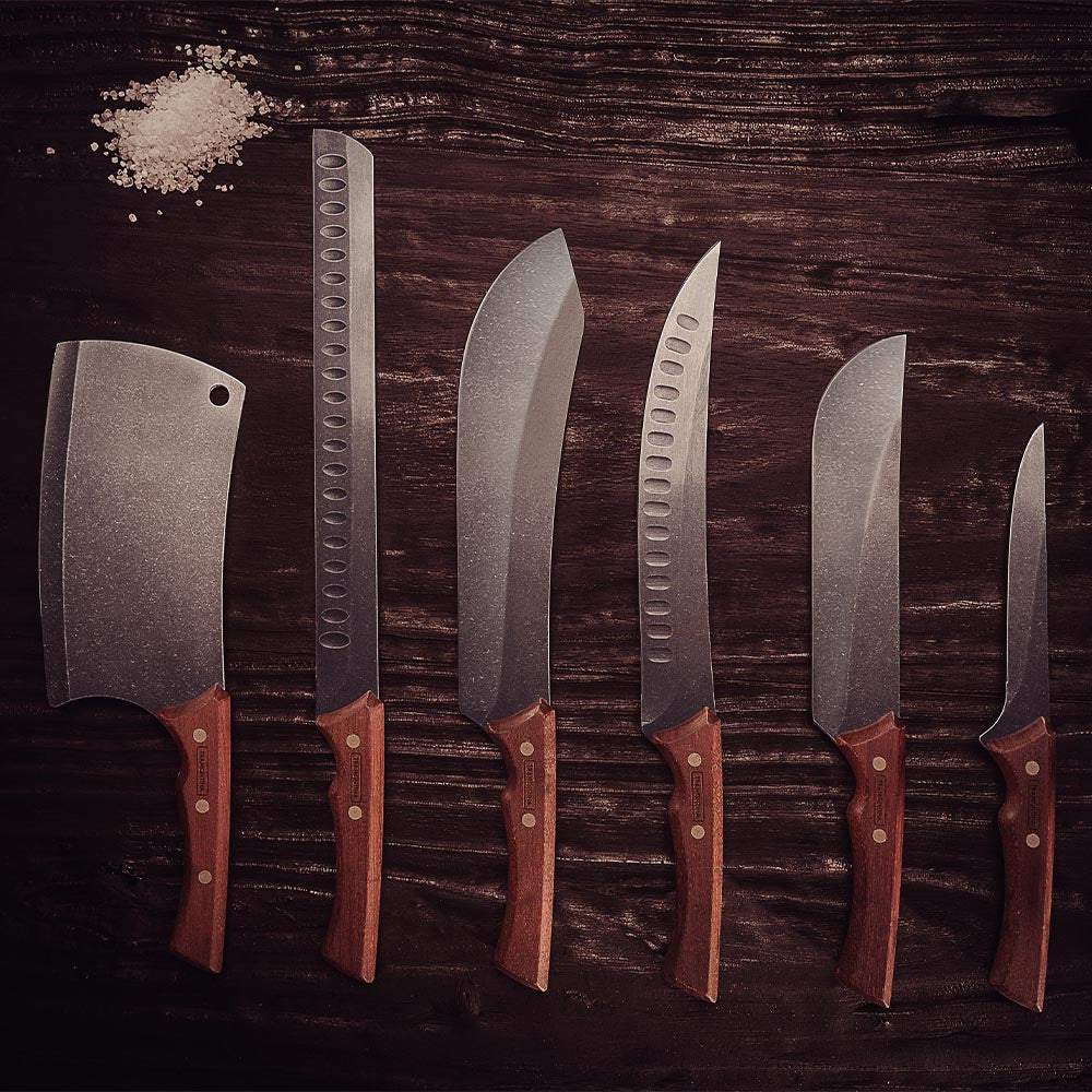 Tramontina Churrasco Meat Knife with Darkened Stainless Steel Blade and 10" Wooden Handle