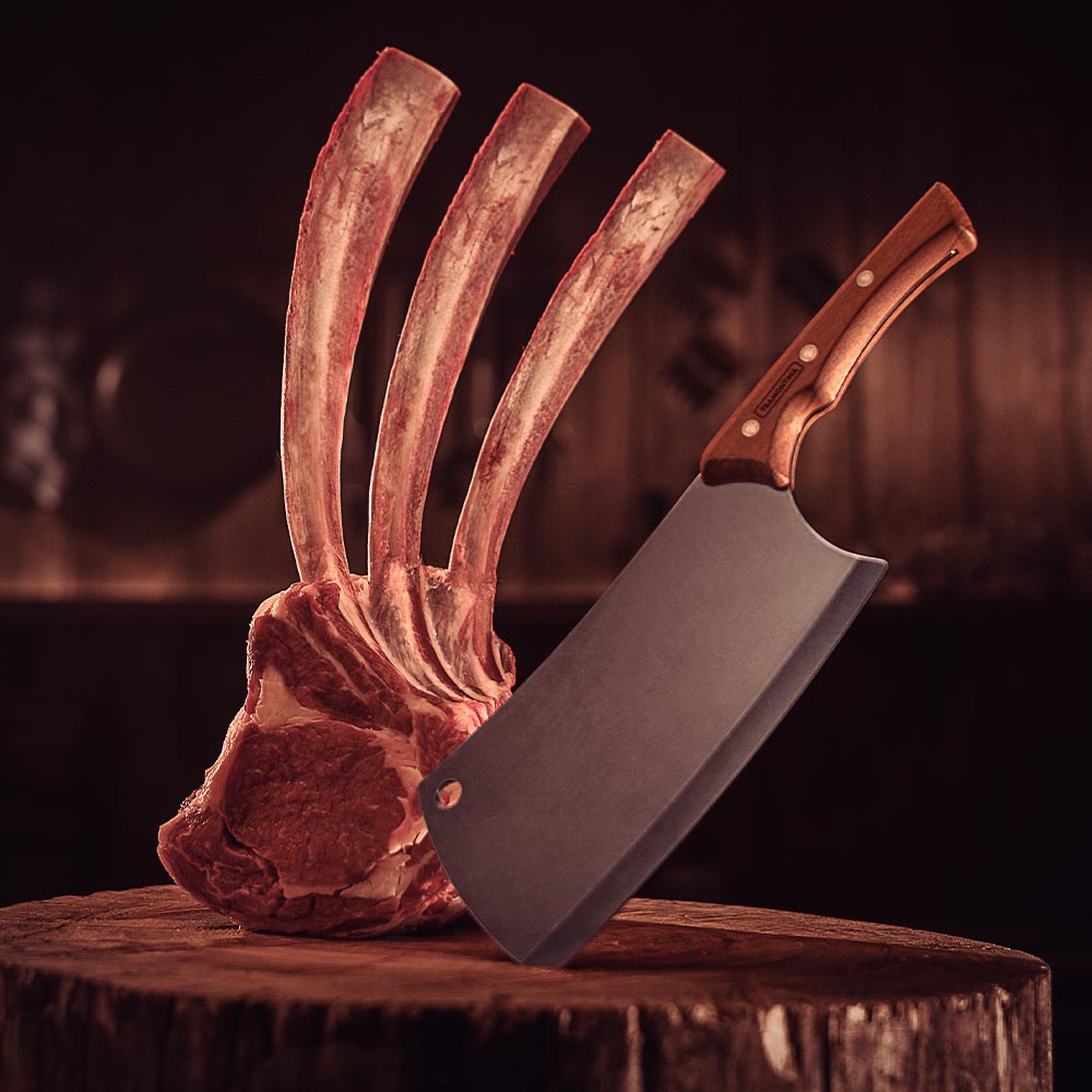 Tramontina Churrasco Cleaver with Darkened Stainless Steel Blade and 7" Wooden Handle