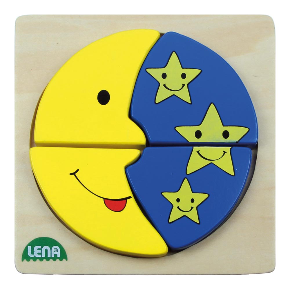 LENA Wooden Puzzle for Children 18 Months and Up: Happy Moon and Stars