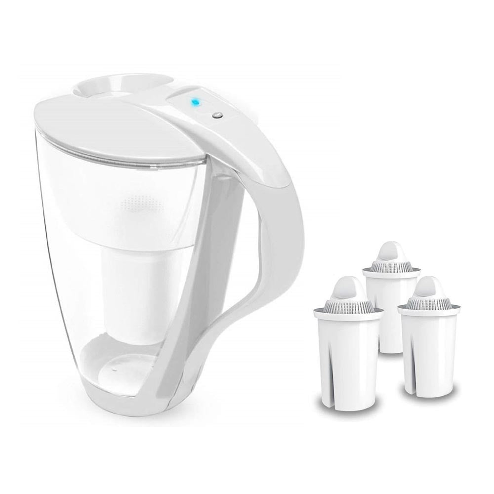 PearlCo Glass Water Filter Jug LED Classic 2 Litre + 3 Cartridges - White