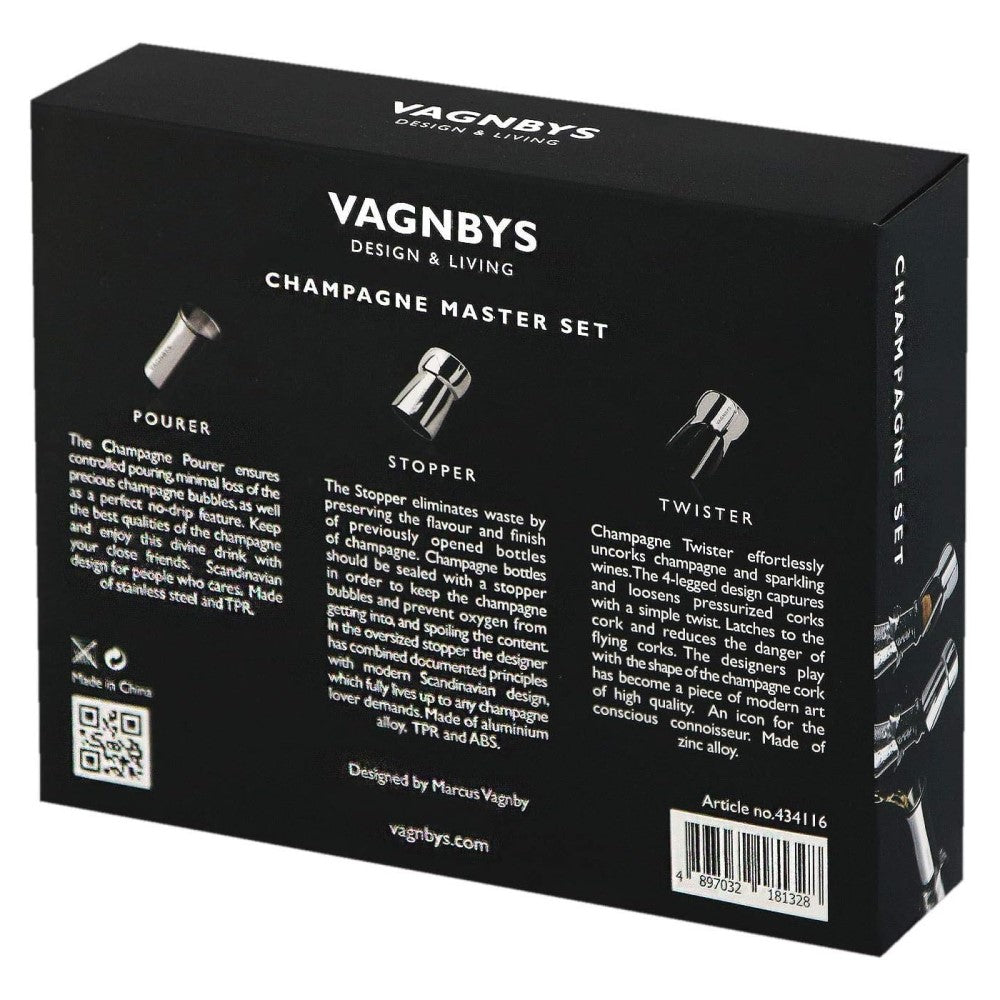 VAGNBYS Champagne / MCC / Sparkling Wine Tool Set: Opener, Pourer & Stopper