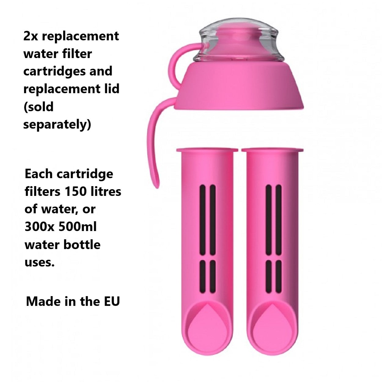 PearlCo Germany Water Bottle & Integrated Purifying Water Filter Cartridge 0,5L Pink
