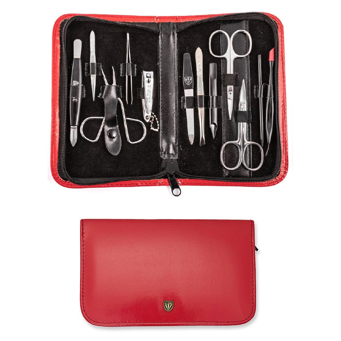 Kellermann 3 Swords Manicure & Pedicure Set | 12-Pieces in a Red Zipped Case | V-Sunrise