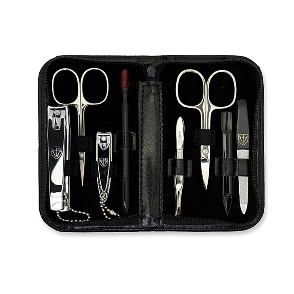 Kellermann Manicure Set Faux Leather Extra-Fine Black 5213 F N 8 Piece