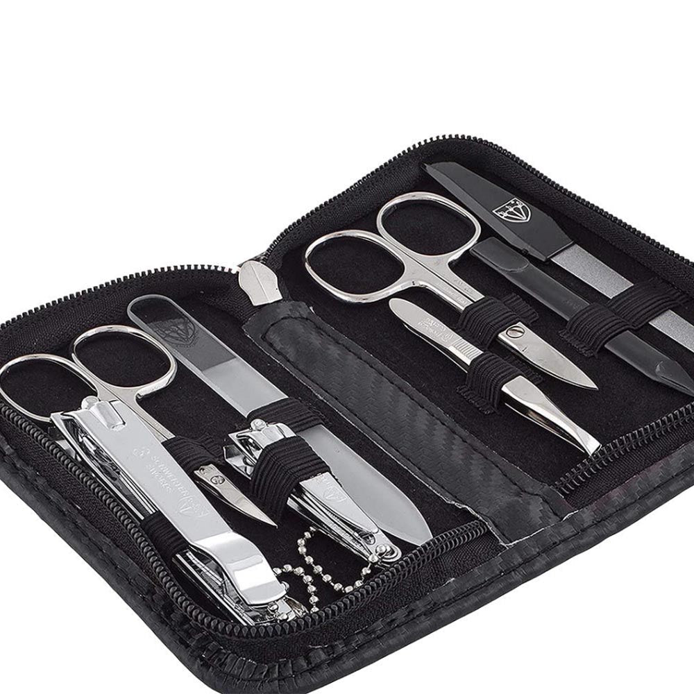 Kellermann Manicure Set Extra-Fine Steel & Carbon Black Case 6213FN 8 Piece