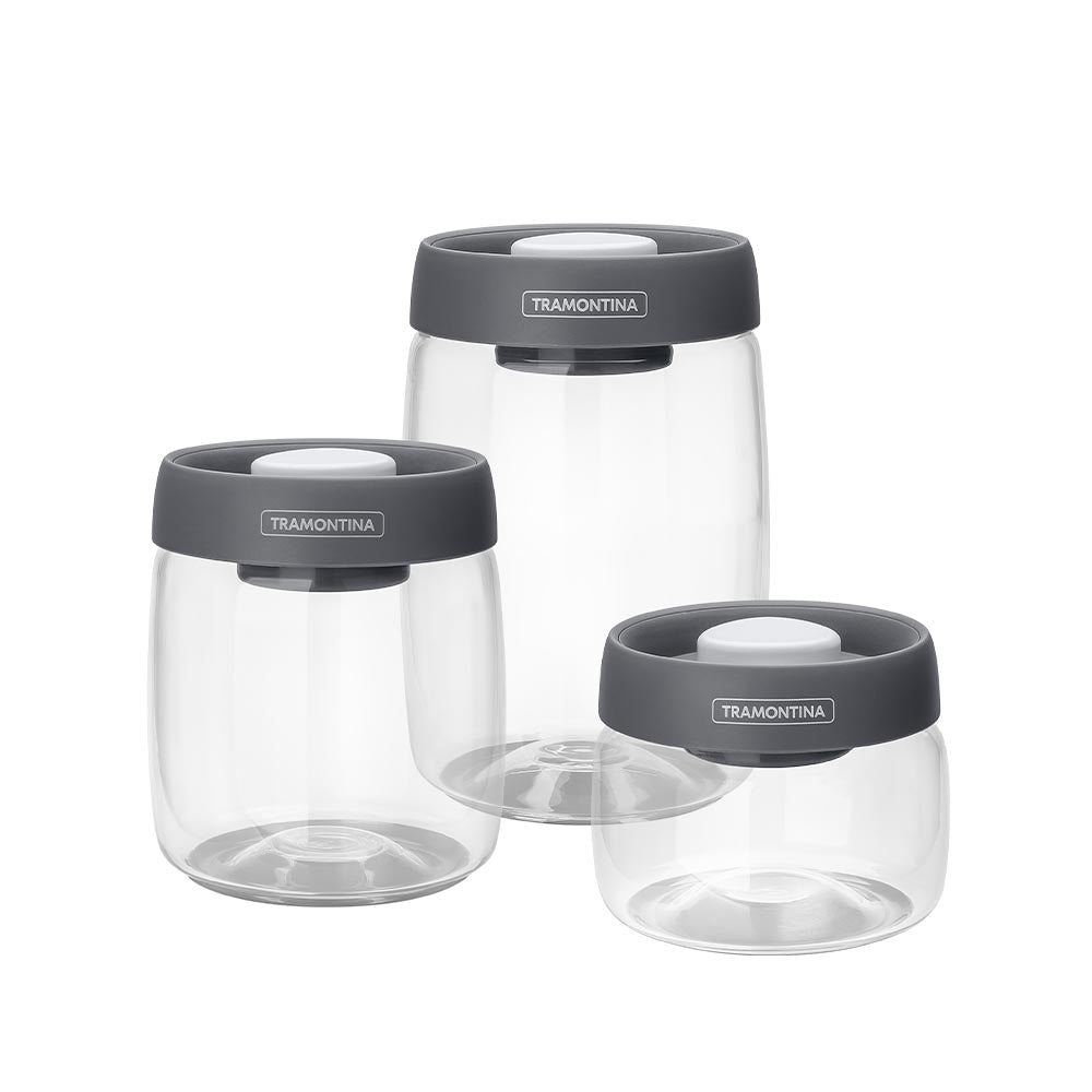 Tramontina Purezza 3-Piece Set of Airtight Glass Storage Containers with Vacuum Seal Lids