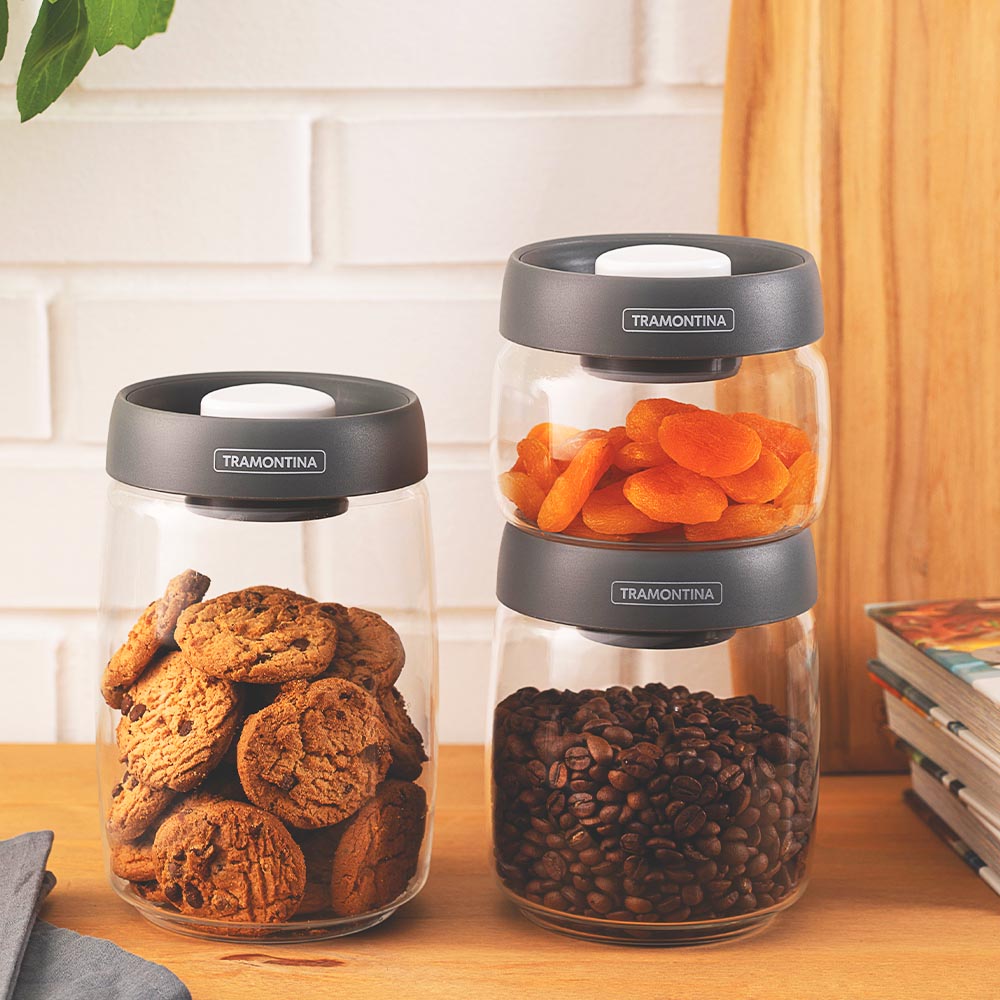Tramontina Purezza 3-Piece Set of Airtight Glass Storage Containers with Vacuum Seal Lids