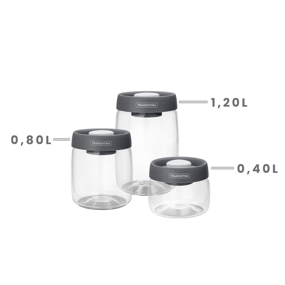 Tramontina Purezza 3-Piece Set of Airtight Glass Storage Containers with Vacuum Seal Lids
