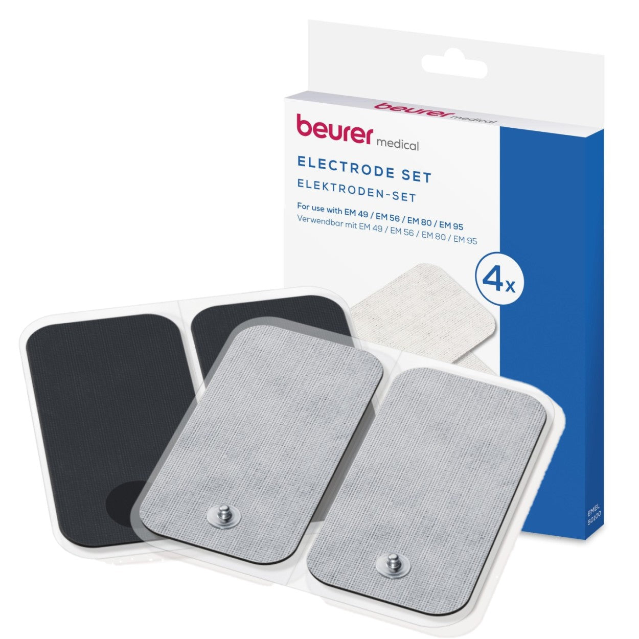 Beurer Replacement Self-Adhesive Electrodes 5x10cm (Large) for use with EM 49, EM 80, and EM 95 TENS/EMS Devices | Set of 4