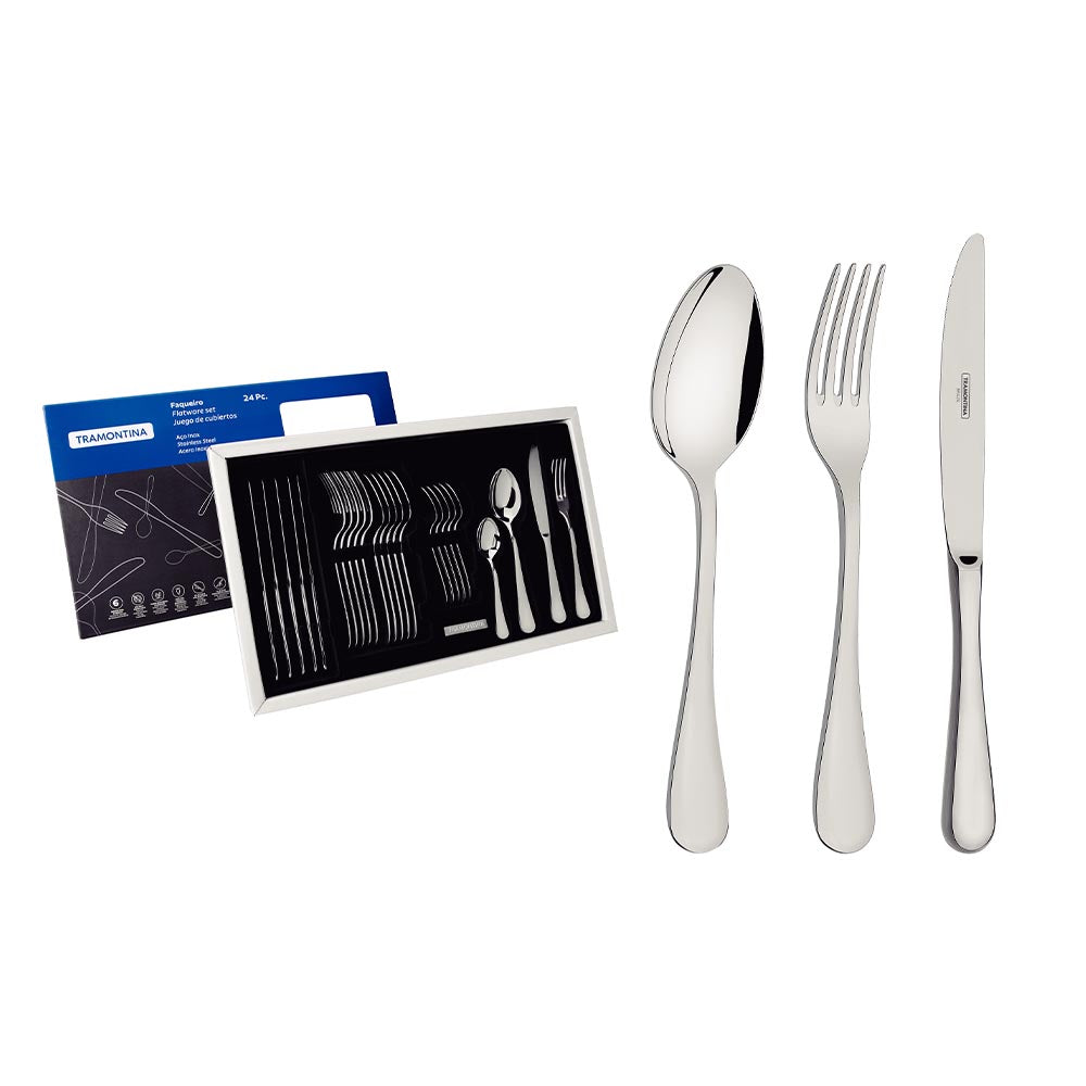 Tramontina Classic 18/10 Stainless Steel Flatware Set with Glossy Finish - 24 Pieces