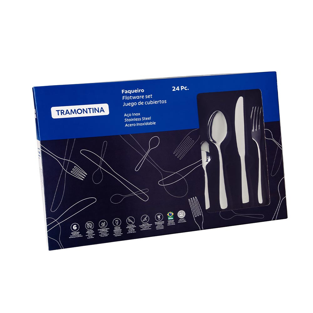 Tramontina Oslo Stainless Steel Flatware Set with High Glossy Finish - 24 Pieces