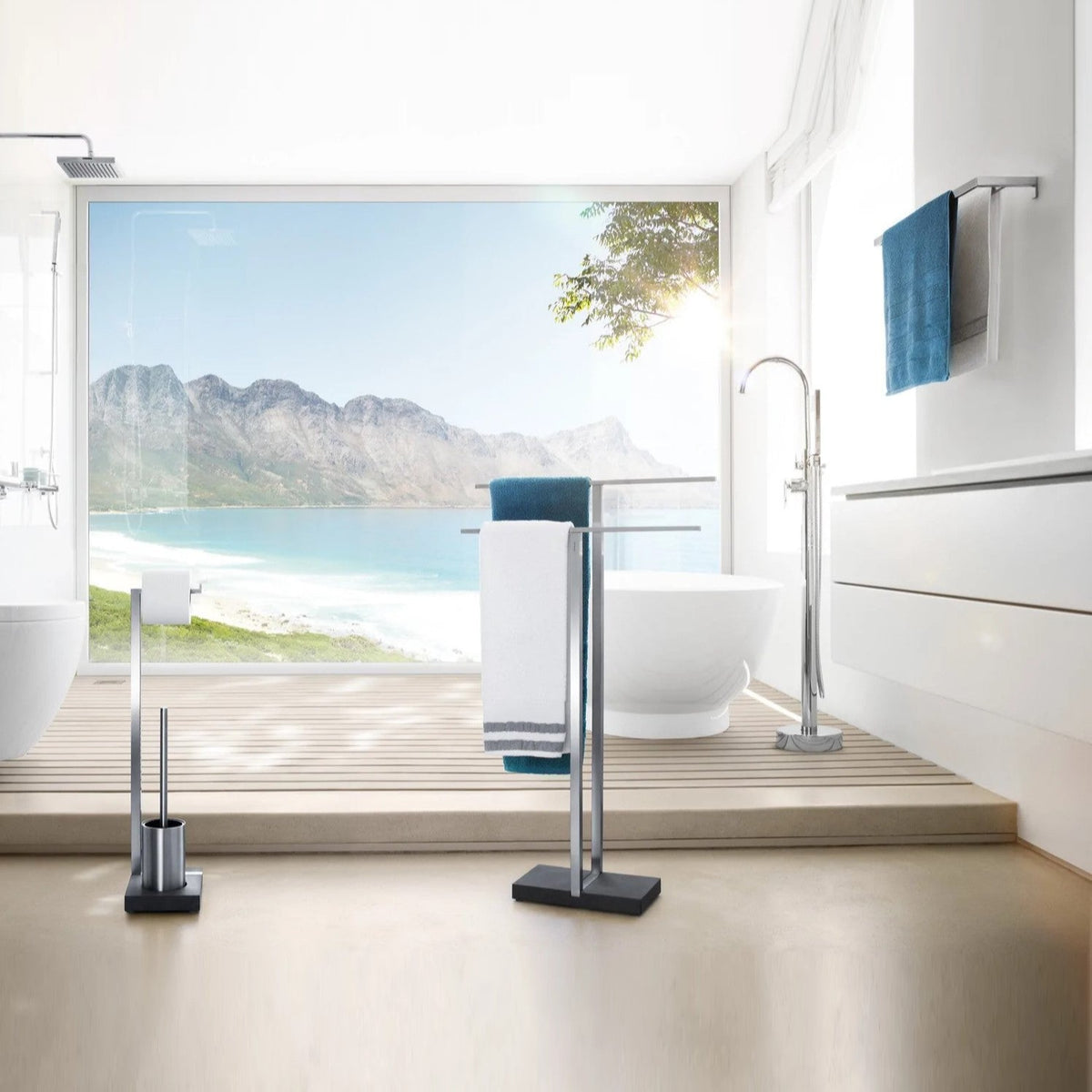 Blomus Wall-Mounted Double Towel Rail: Matt Silver Stainless-Steel H 5cm W 15cm L 64cm MENOTO (68680)