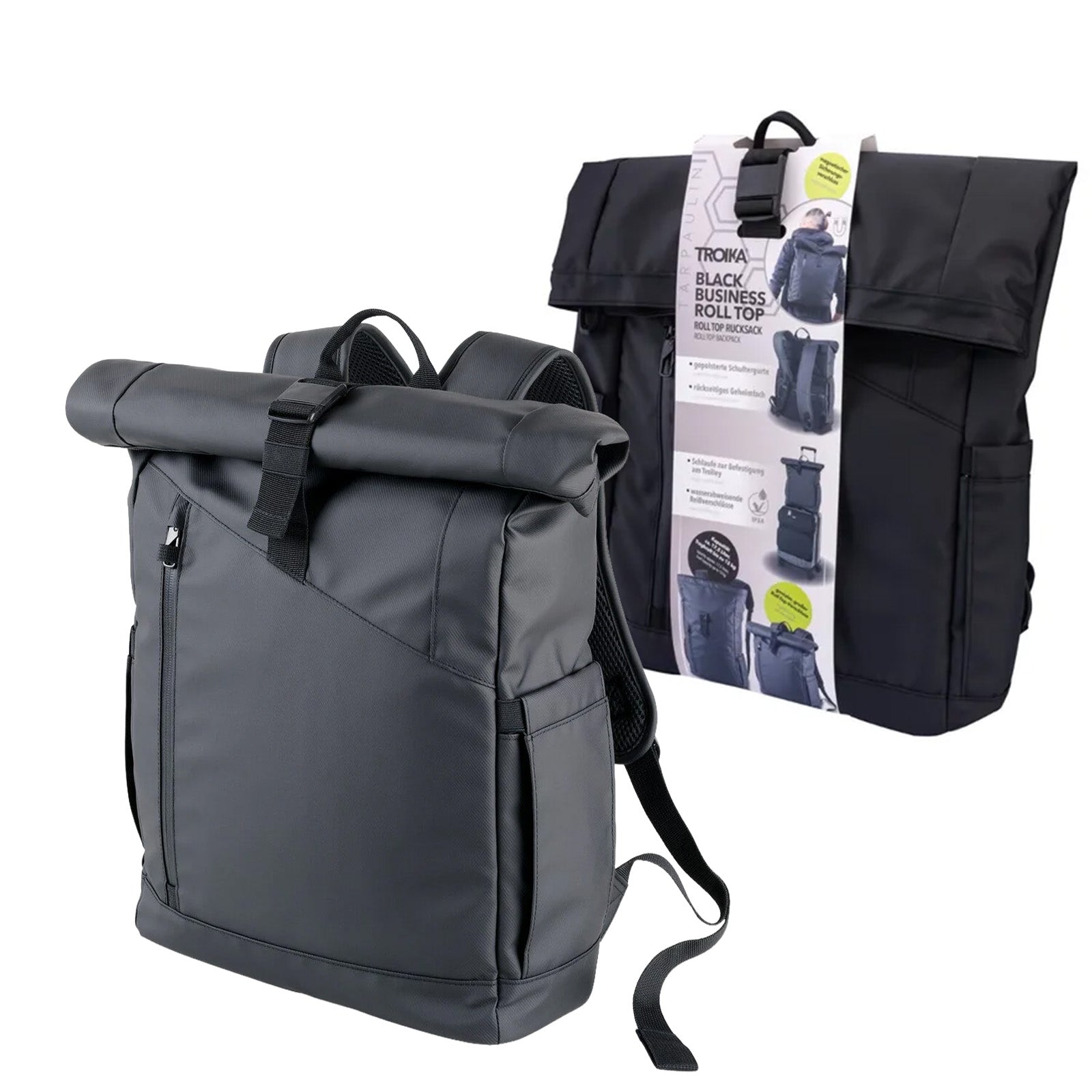 TROIKA Germany 17.5L Roll Top Backpack | AirTag Pocket | Trolley Loop