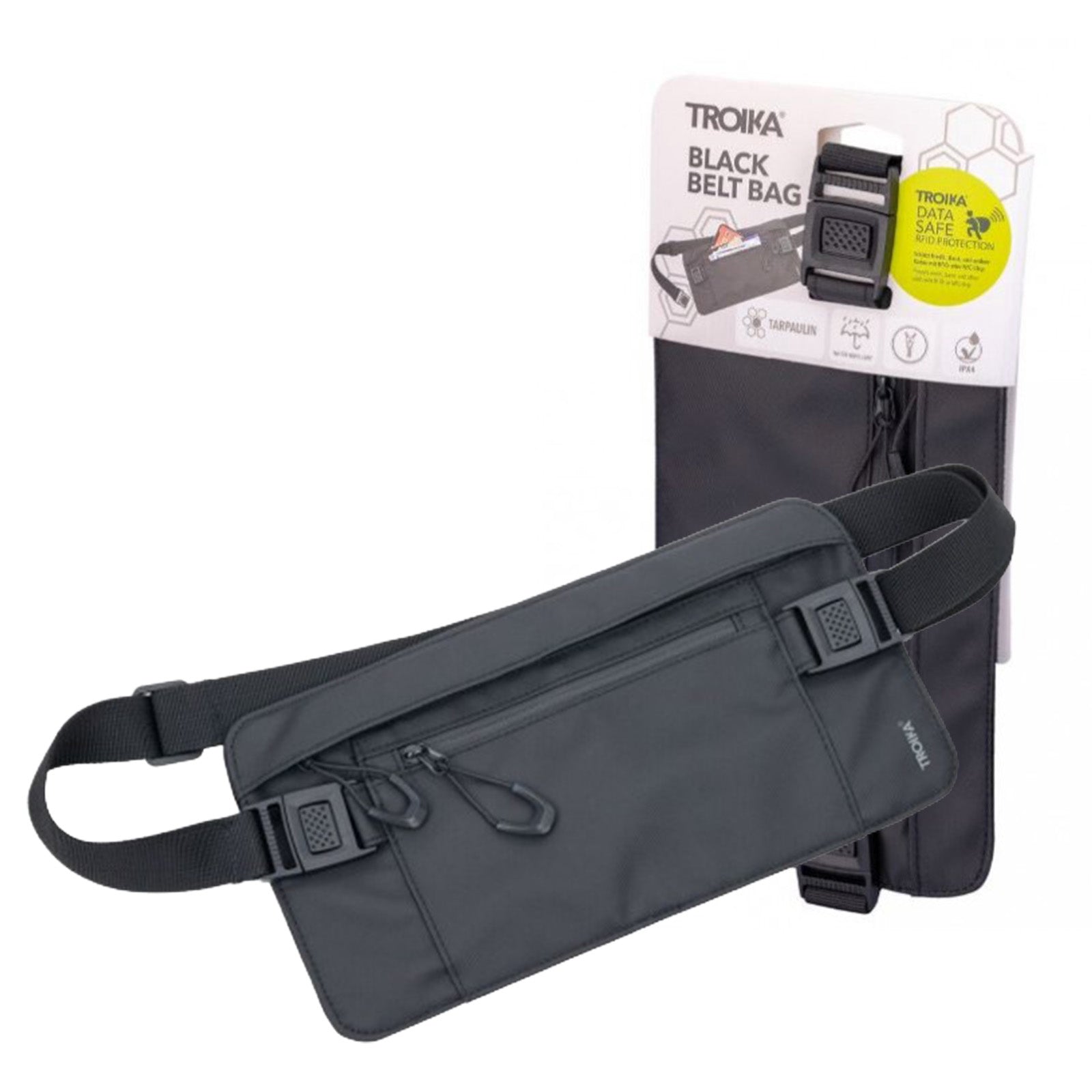 TROIKA Germany RFID Waist Belt Bag | Water-Resistant | Safe Travel | Black