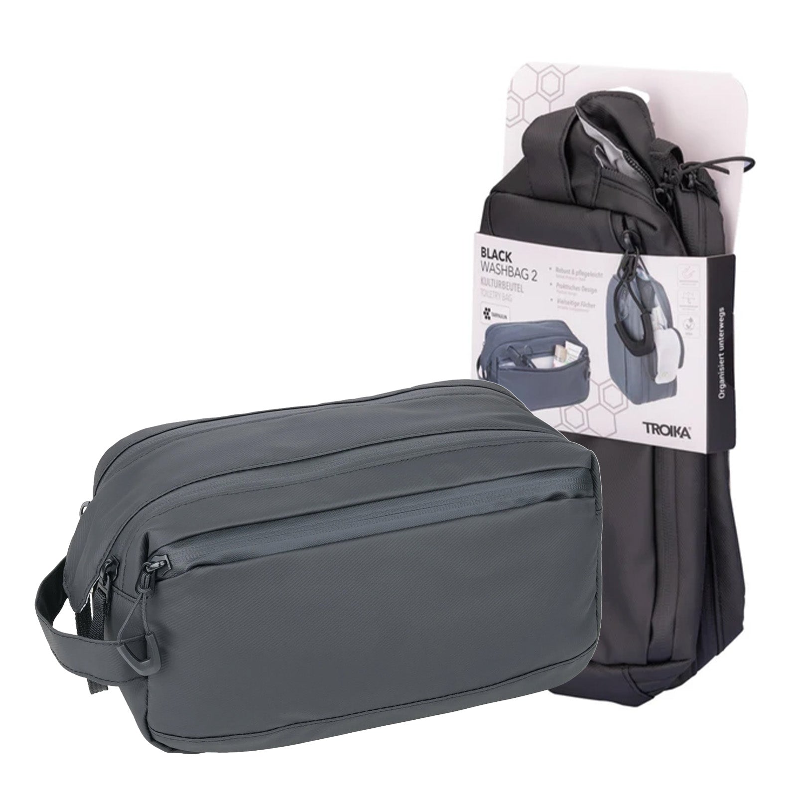 TROIKA Germany Toiletry Bag | Wide Main Compartment | Water-Repellent Black
