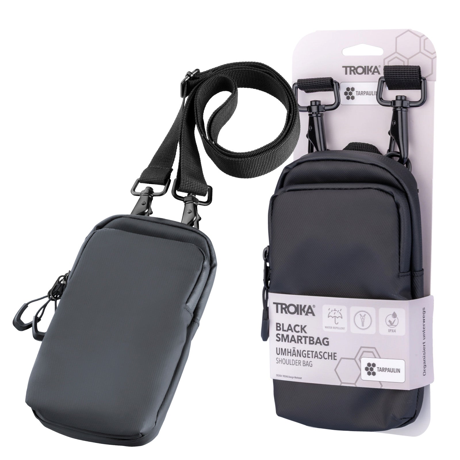TROIKA Germany Smartphone Shoulder Bag | Splash-proof | Adjustable | Black