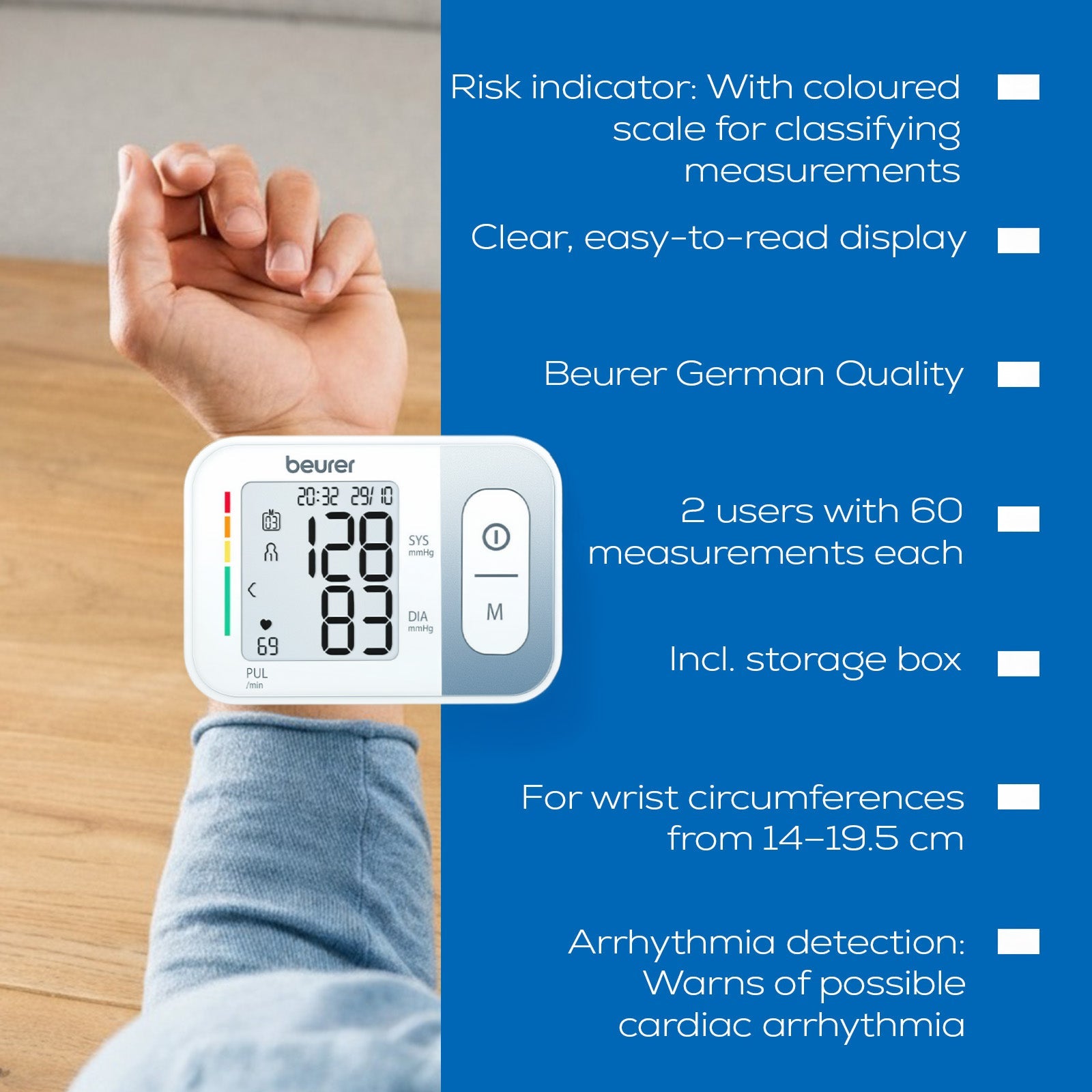 Beurer Germany Wrist Blood Pressure Monitor BC 28 Risk & Arrhythmia Alert