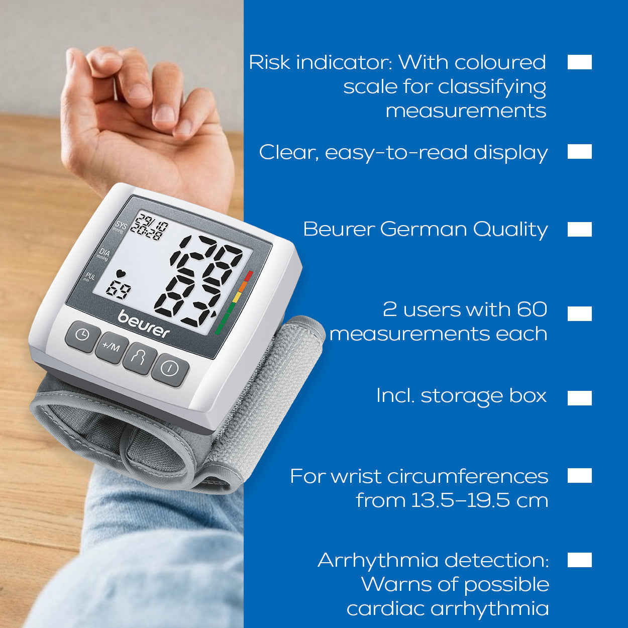 Beurer Germany Wrist Blood Pressure Monitor with Arrhythmia Detection & Risk Indicator BC 30