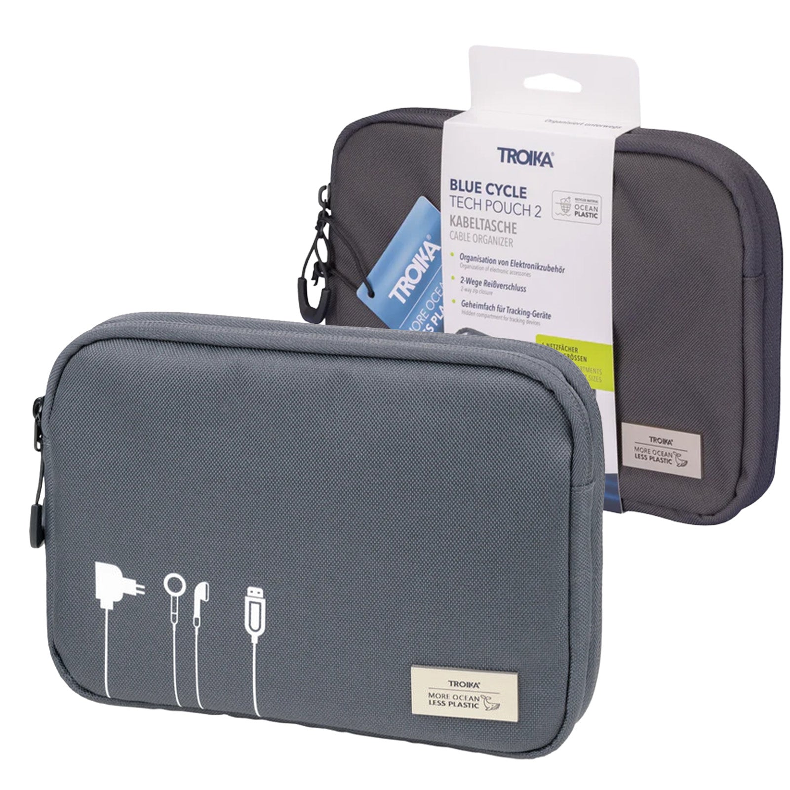 TROIKA Germany Cable Organiser | 6 Mesh Pockets | Recycled Ocean Plastic