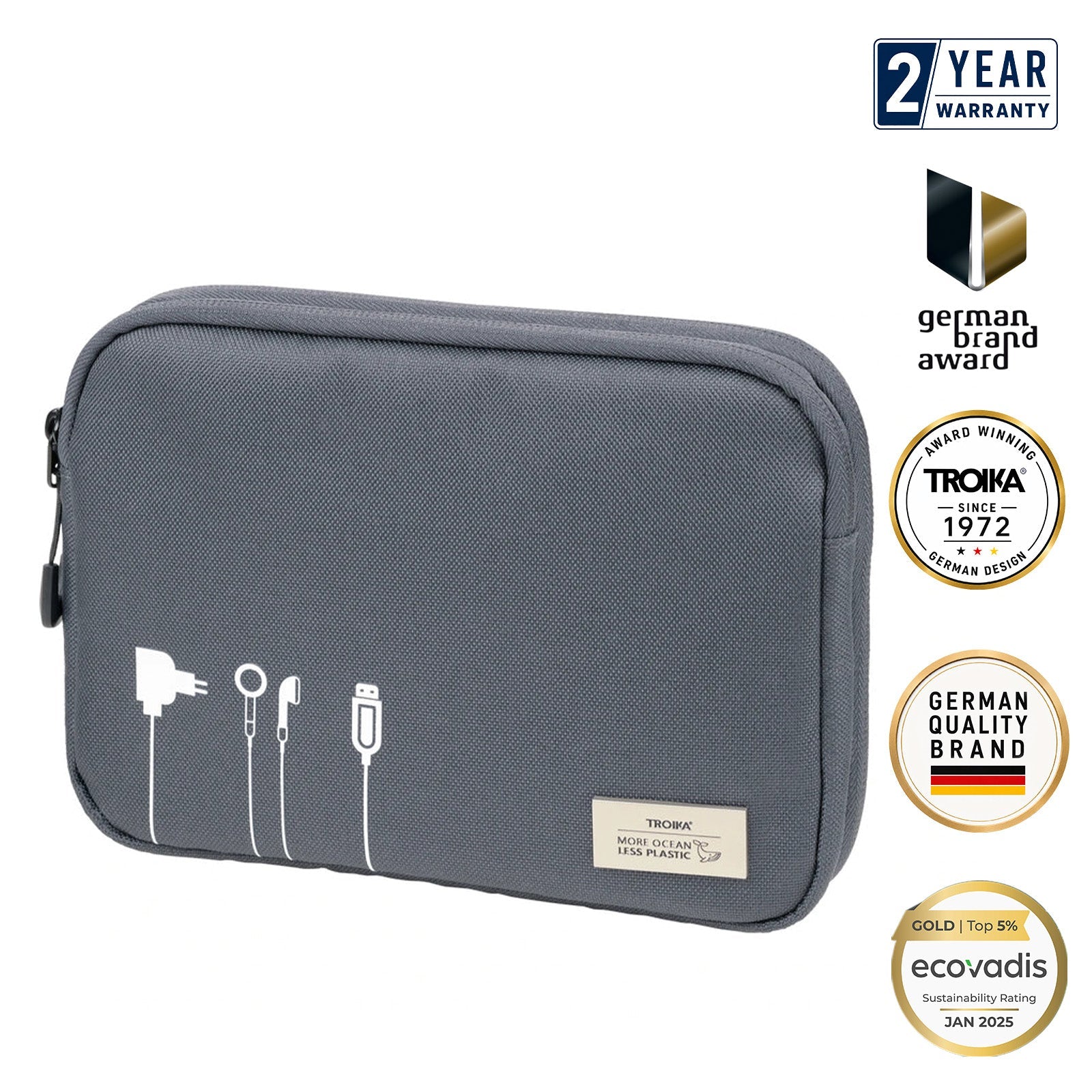 TROIKA Germany Cable Organiser | 6 Mesh Pockets | Recycled Ocean Plastic