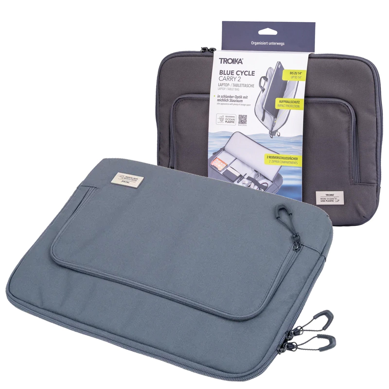 TROIKA Germany 14in Laptop Tablet Bag | AirTag Pocket | Recycled Ocean Plastic