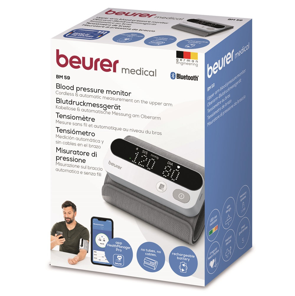 Beurer Germany BM 59 Upper Arm Blood Pressure Monitor: Bluetooth Enabled, No Tubes, Track BP on App
