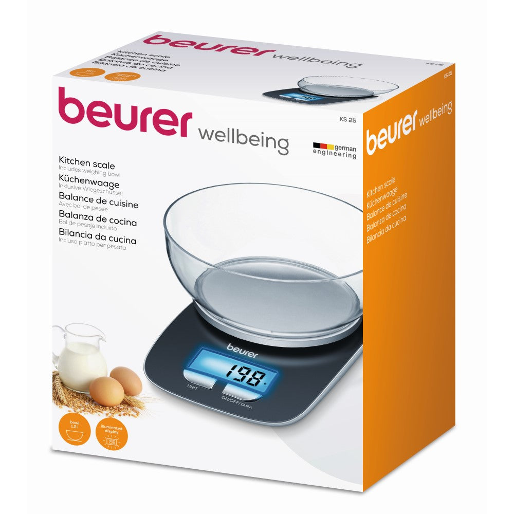 Beurer KS 25 Kitchen Scale: Weigh from 1g to 3Kg, Dishwasher-Safe 1.2L Bowl