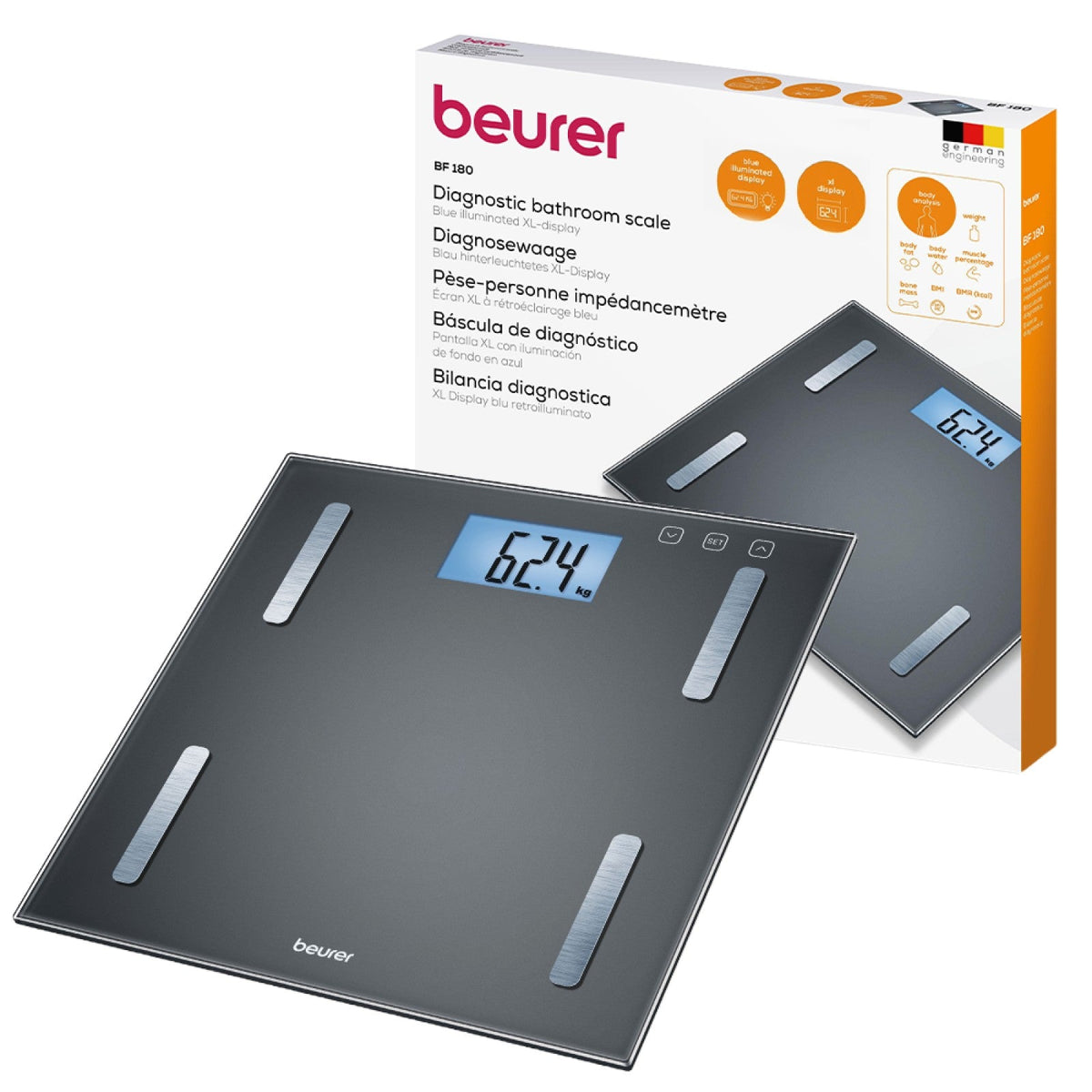 Beurer Germany Diagnostic Scale | Body Fat Bathroom Scale, BMI, Muscle BF 180