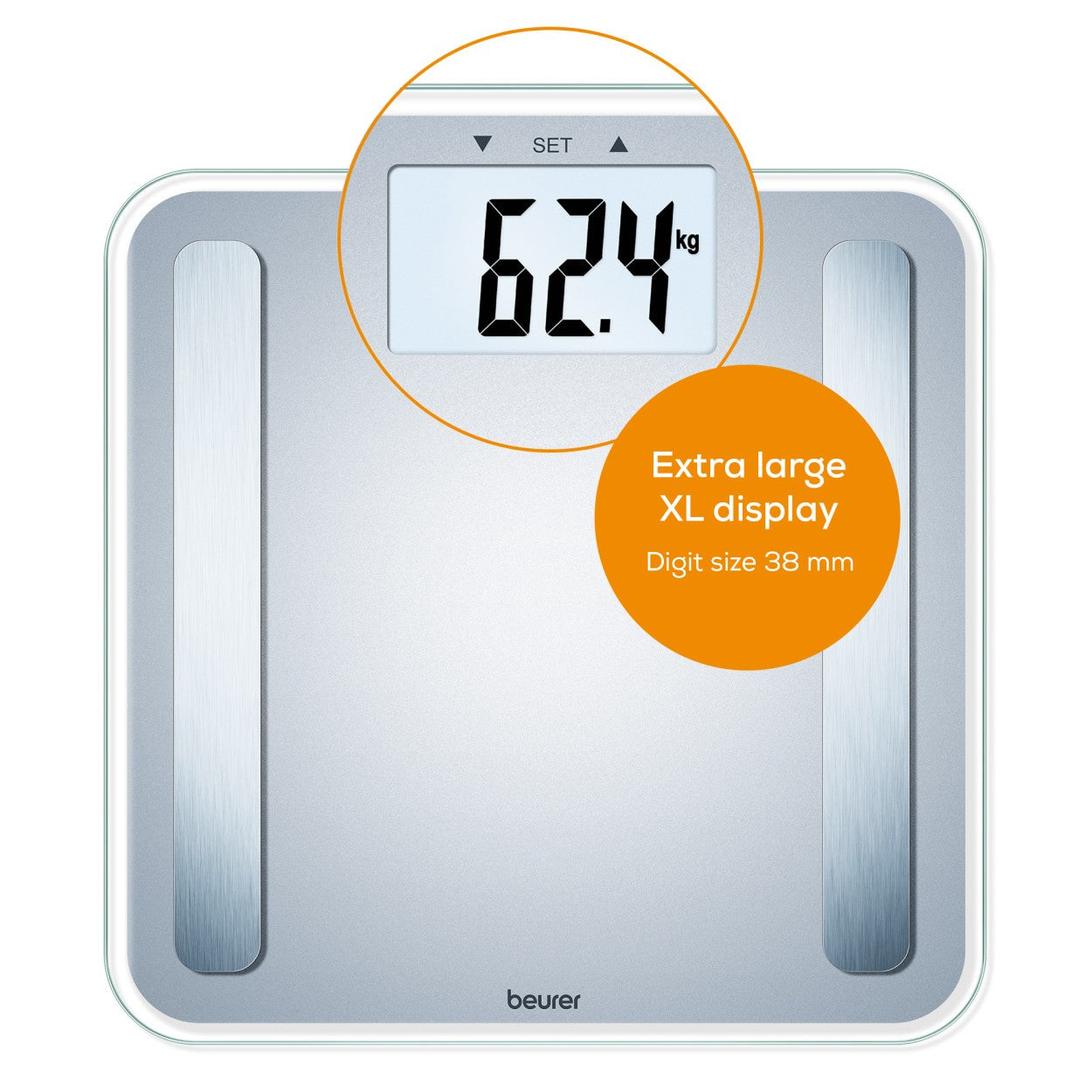 Beurer BF 183 Diagnostic Bathroom Scale for Measurement of Weight, Body Fat, BMI, Muscle Percentage, Visceral Fat & Metabolic Age - Silver