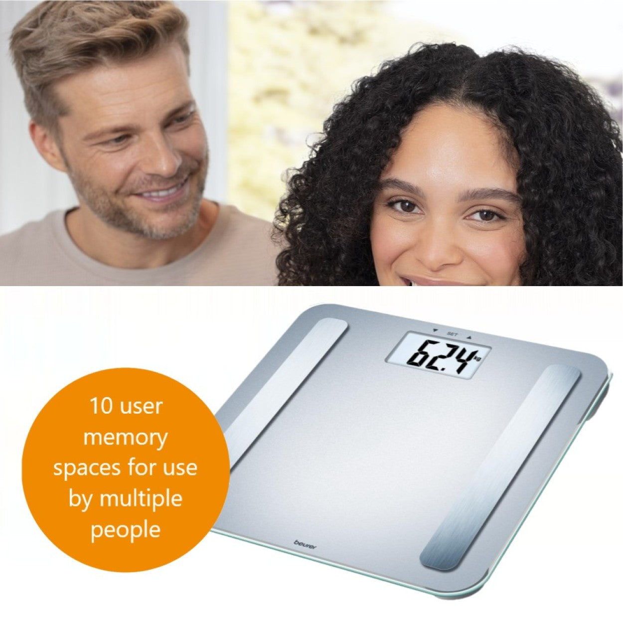 Beurer BF 183 Diagnostic Bathroom Scale for Measurement of Weight, Body Fat, BMI, Muscle Percentage, Visceral Fat & Metabolic Age - Silver