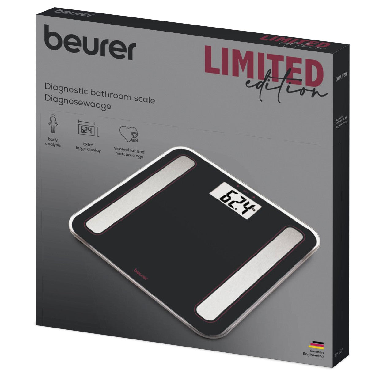 Beurer BF 183 LE25 Diagnostic Bathroom Scale: Weight, Body Fat, Body Water, Muscle Percentage, BMI, Visceral Fat & Metabolic Age