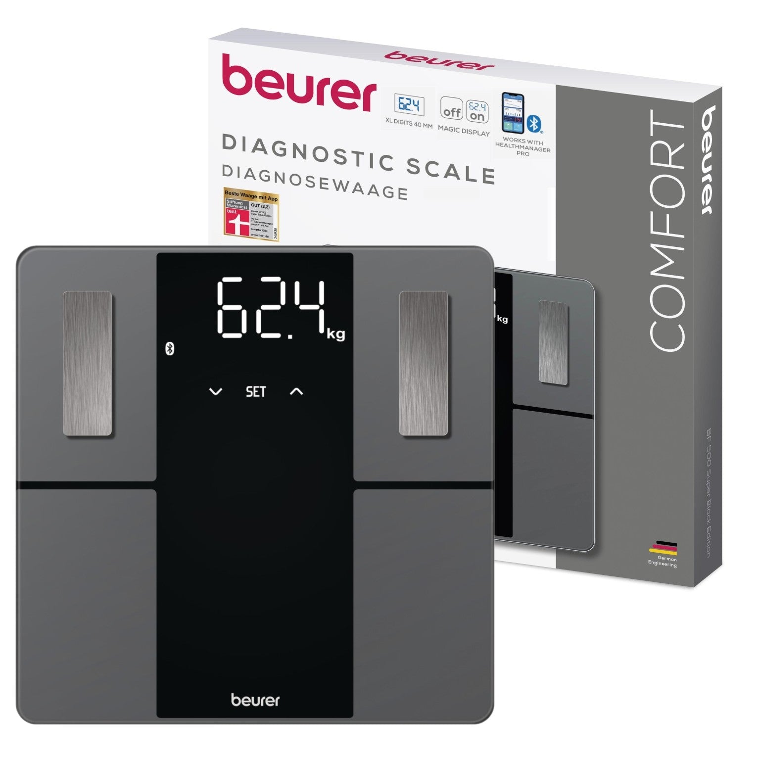 Beurer BF 500 Diagnostic Digital Scale | BMI Scale | Body Fat Scale with Bluetooth & App in Super Black