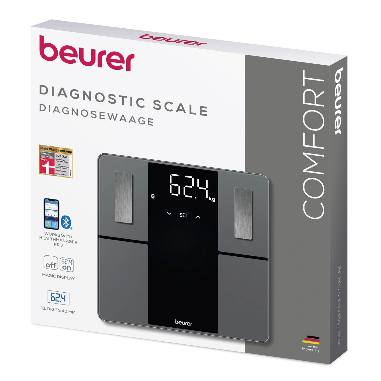 Beurer BF 500 Diagnostic Digital Scale | BMI Scale | Body Fat Scale with Bluetooth & App in Super Black