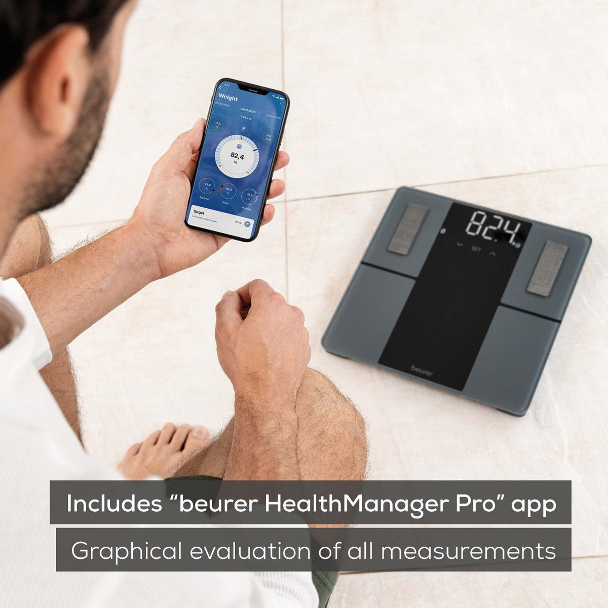 Beurer BF 500 Diagnostic Digital Scale | BMI Scale | Body Fat Scale with Bluetooth & App in Super Black