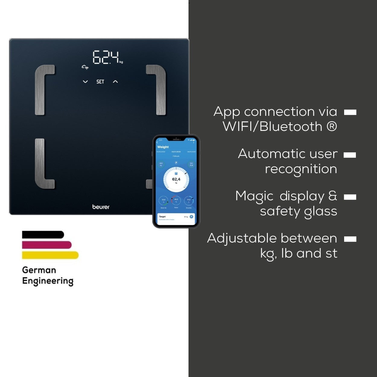 Beurer Diagnostic Scale BF 880 WIFI + App | BMI, Body Fat, Muscle Ratio, Weight & More