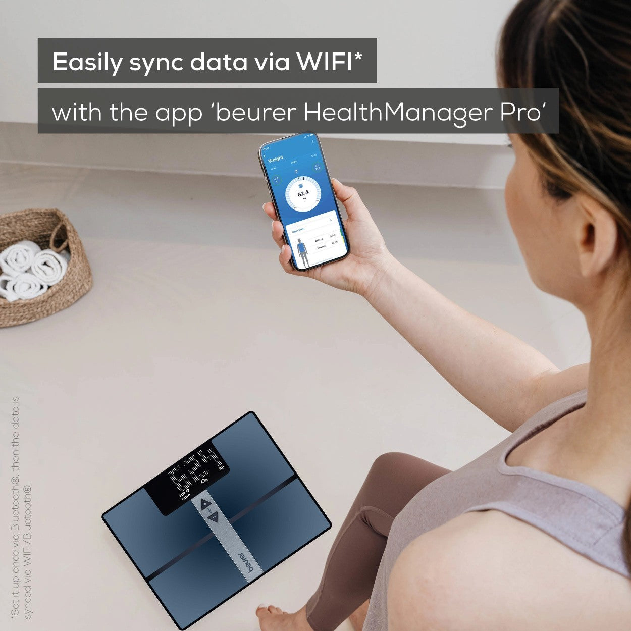 Beurer BF 980 WIFI Diagnostic Bathroom Scale | BMI, Fat, Muscle, Heart Rate & More| Monitor via App | USB Recharged