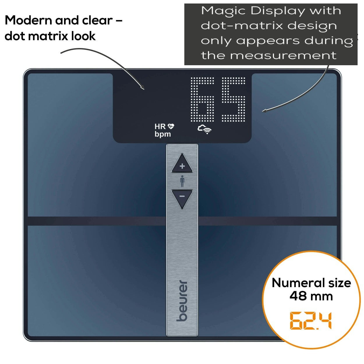 Beurer BF 980 WIFI Diagnostic Bathroom Scale | BMI, Fat, Muscle, Heart Rate & More| Monitor via App | USB Recharged