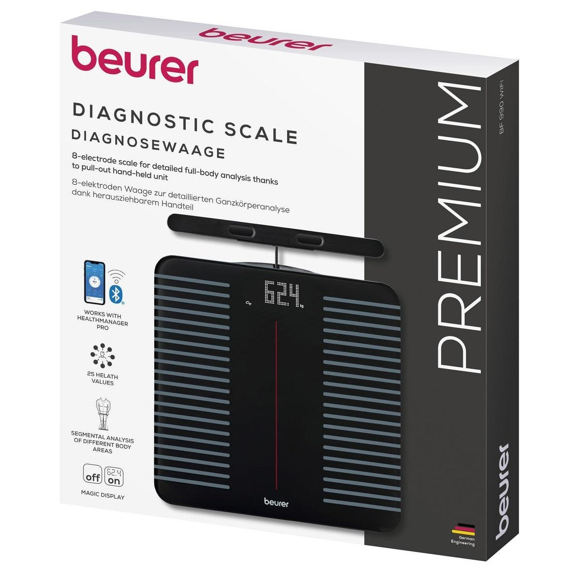 Beurer Germany WIFI Diagnostic Bathroom Scale with Full-Body Analysis on 25 Metrics | BF 990