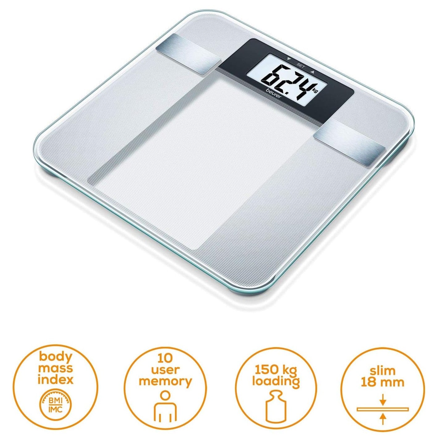 Beurer Diagnostic Bathroom Scale | BG 13 | Measures Weight, Fat, Water, Muscle & BMI