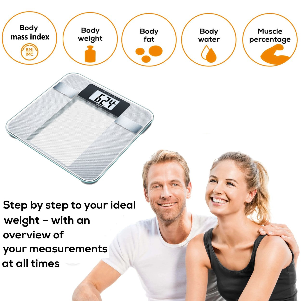 Beurer Diagnostic Bathroom Scale | BG 13 | Measures Weight, Fat, Water, Muscle & BMI