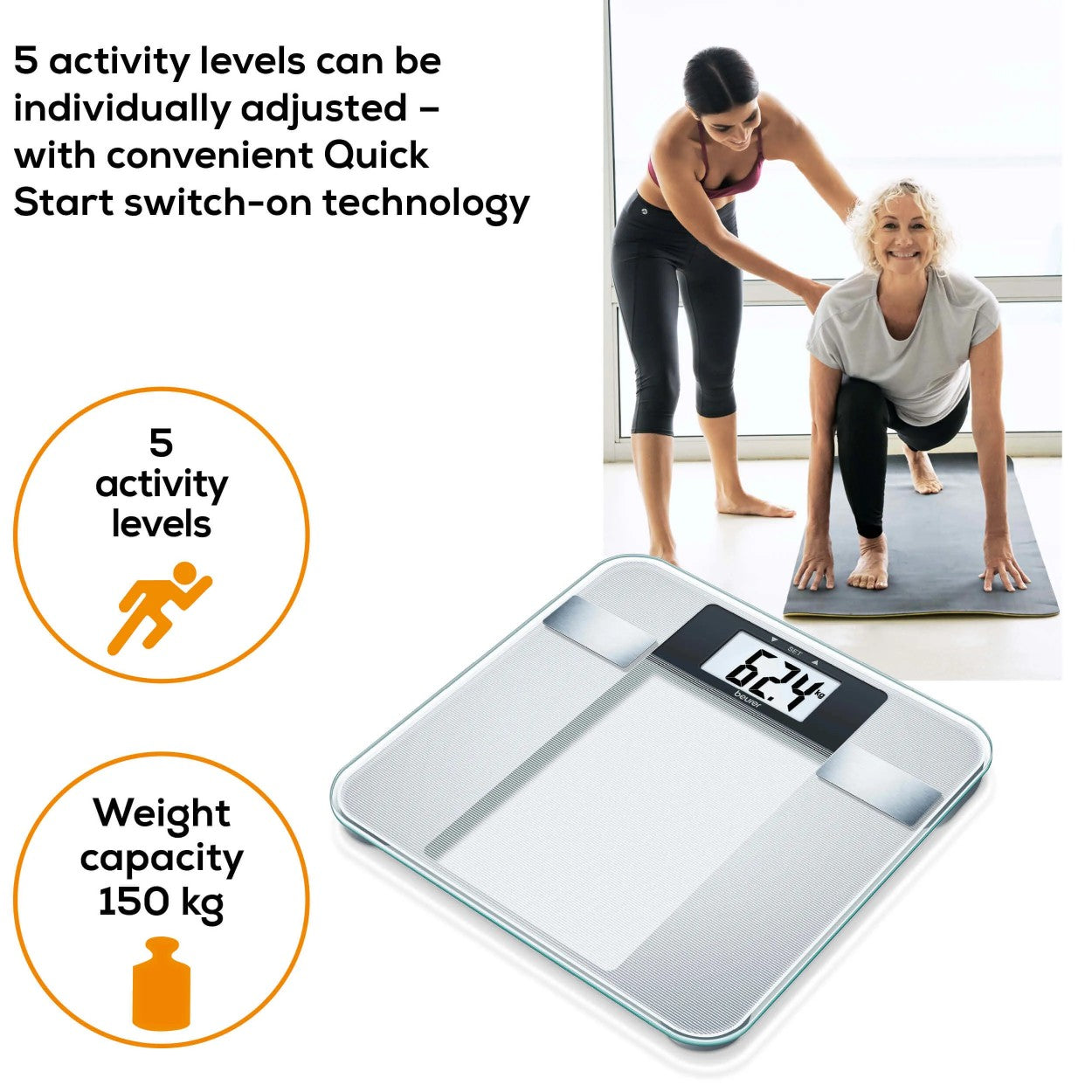 Beurer Diagnostic Bathroom Scale | BG 13 | Measures Weight, Fat, Water, Muscle & BMI