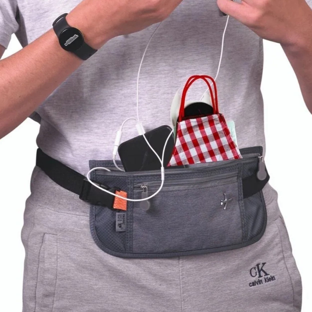 TROIKA Belt Bag | Travel Waist Bag | 2 Compartments. RFID Protection for Travel Documents & Cards | Grey
