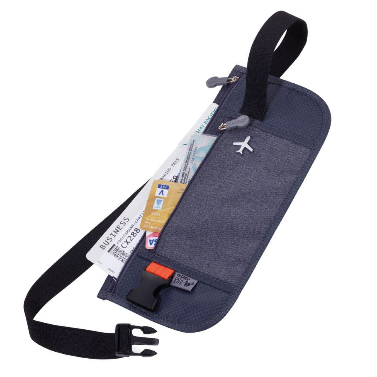 TROIKA Belt Bag | Travel Waist Bag | 2 Compartments. RFID Protection for Travel Documents & Cards | Grey