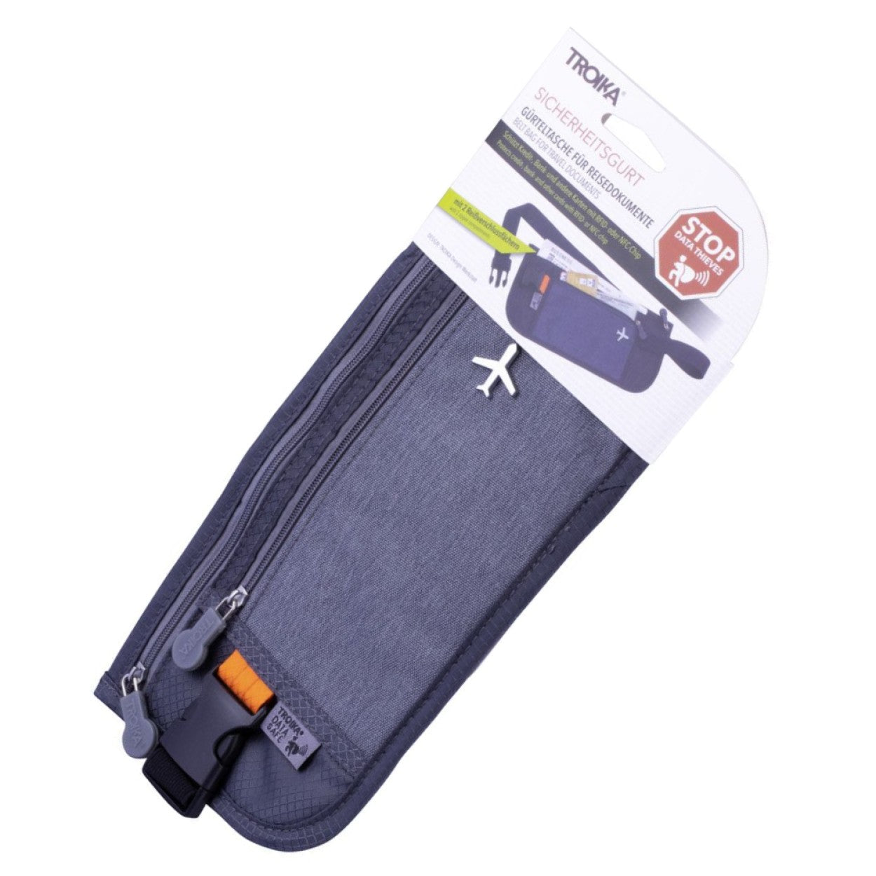 TROIKA Belt Bag | Travel Waist Bag | 2 Compartments. RFID Protection for Travel Documents & Cards | Grey
