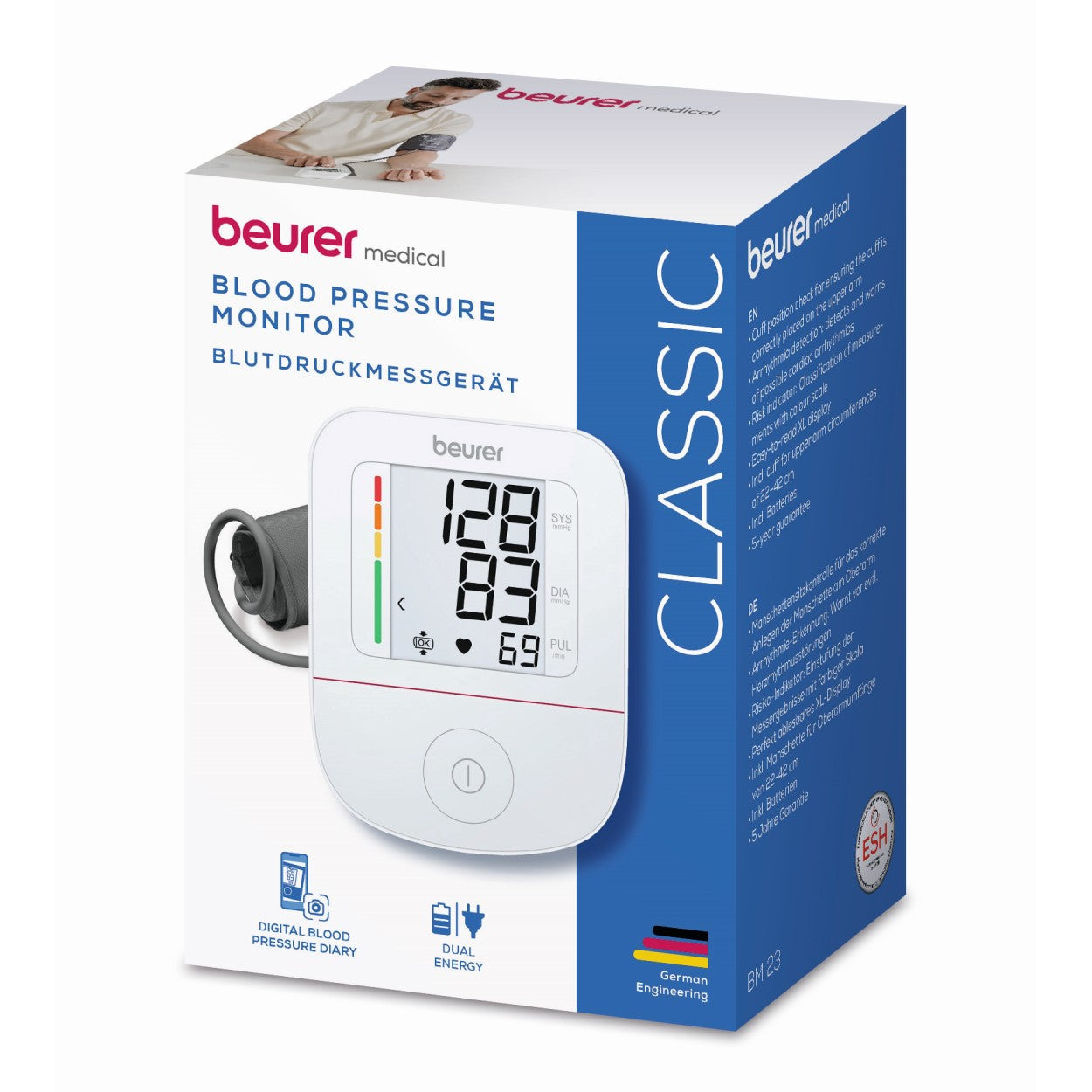 Beurer Germany Blood Pressure Monitor | Upper Arm Cuff 22-42cm | Arrhythmia Detection & Large Display | Reliable Home BP Tracking for Adults | BM 23